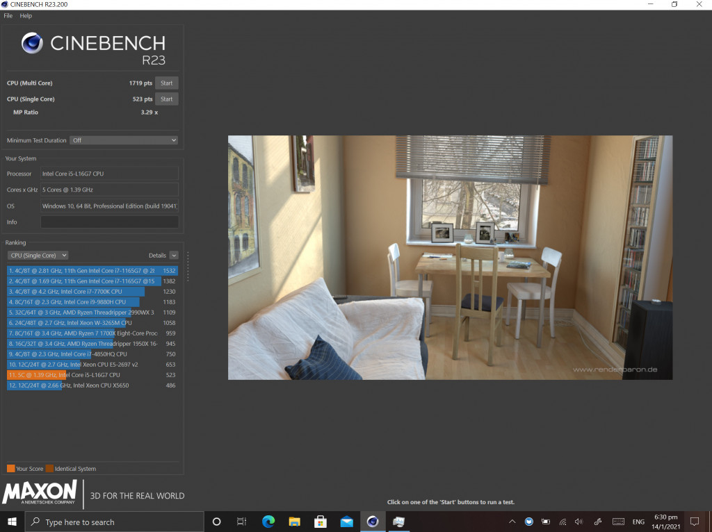 Lenovo X1 Fold: Cinebench R23 benchmark