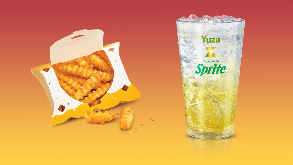 McDonalds McCrispy Burger: Crinkle Cut Fries and Yuzu McFizz