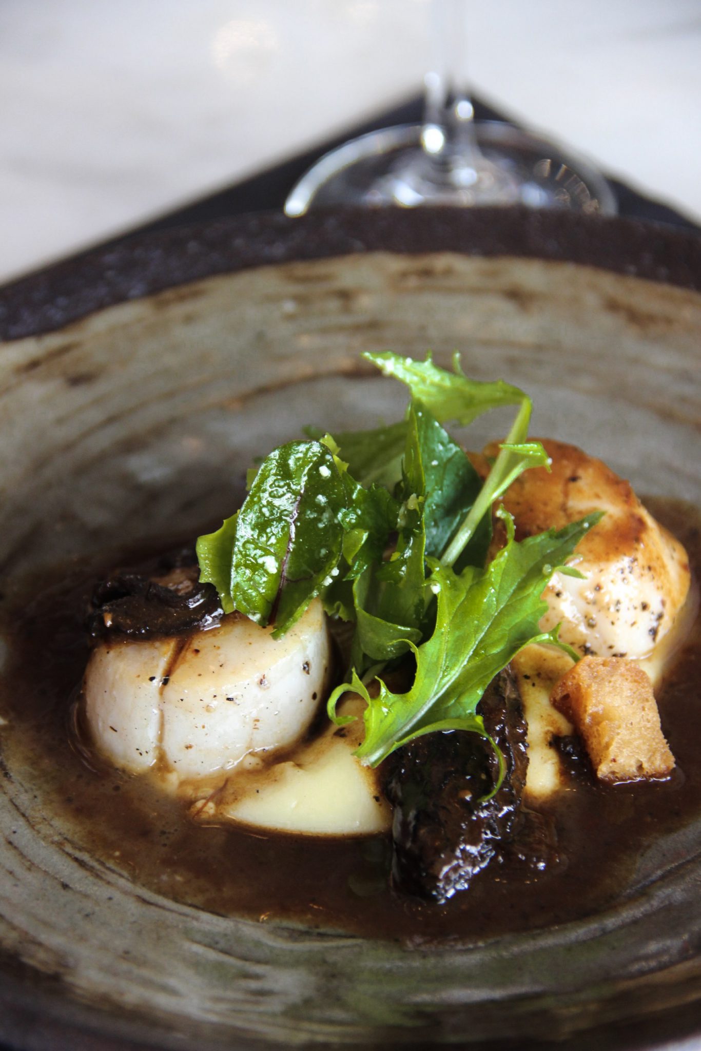 Ginett: Grilled Hokkaido Scallops with Ratte Potato and Morel Mushroom Sauce