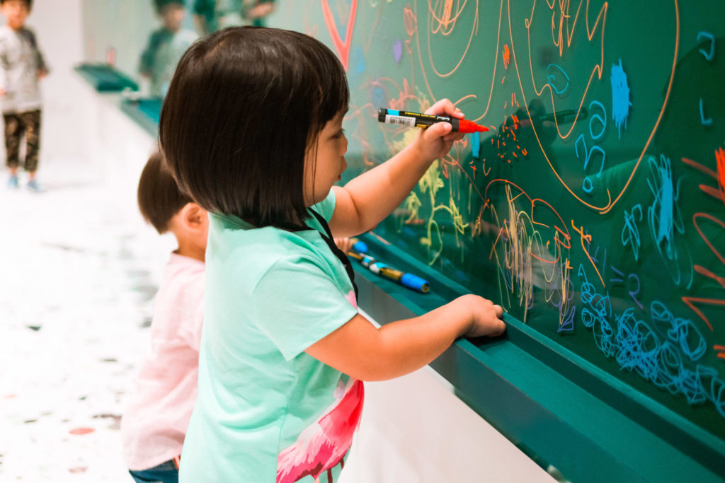 Kids drawing on chalkboards