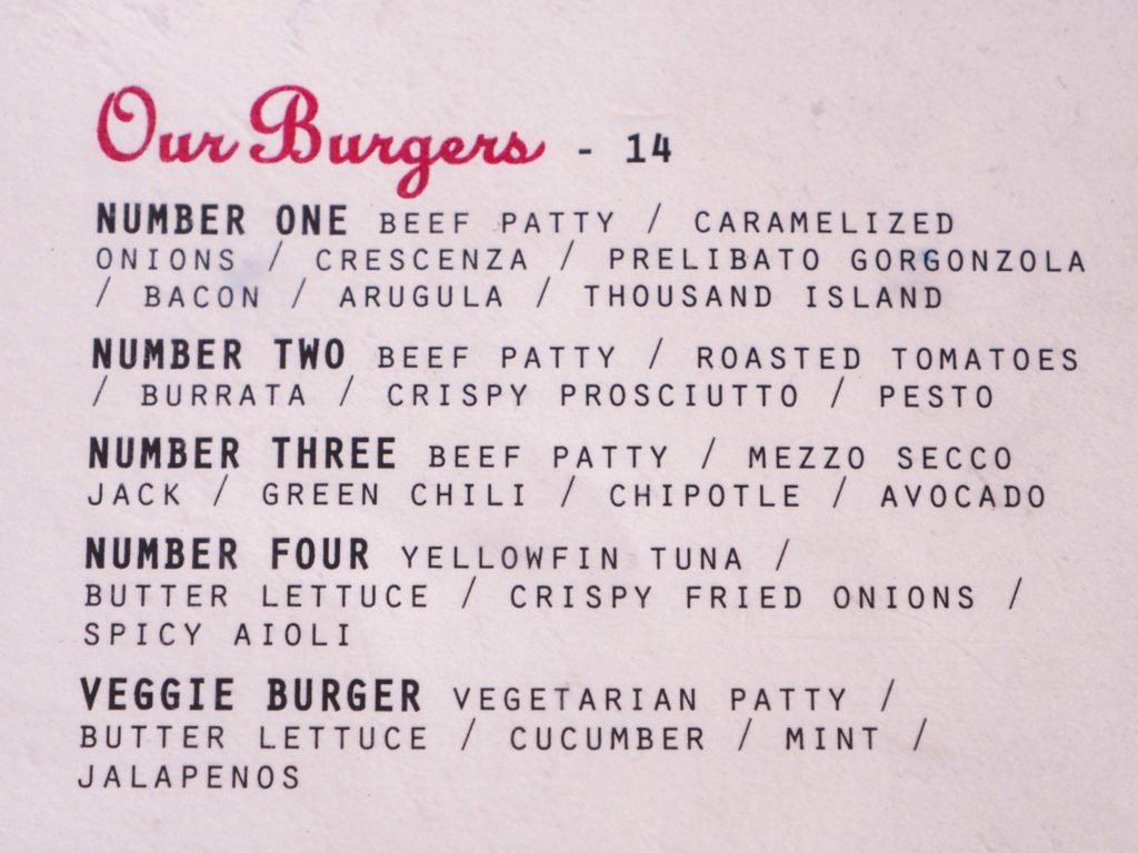 25 Degrees - menu