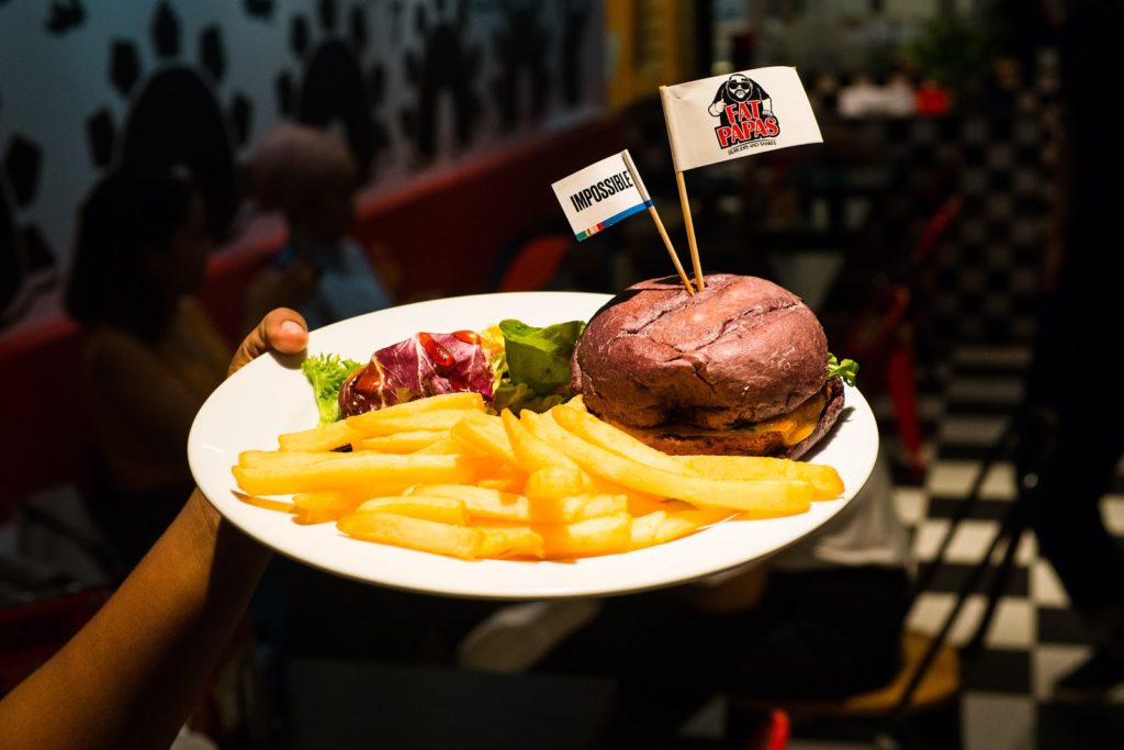 Sustainable meat- Impossible burger set at Fat Papas