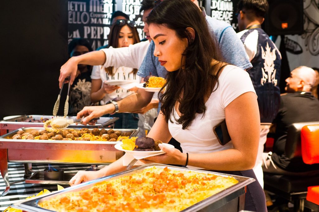 Sustainable meat- buffet spread with Impossible meat at Fat papas