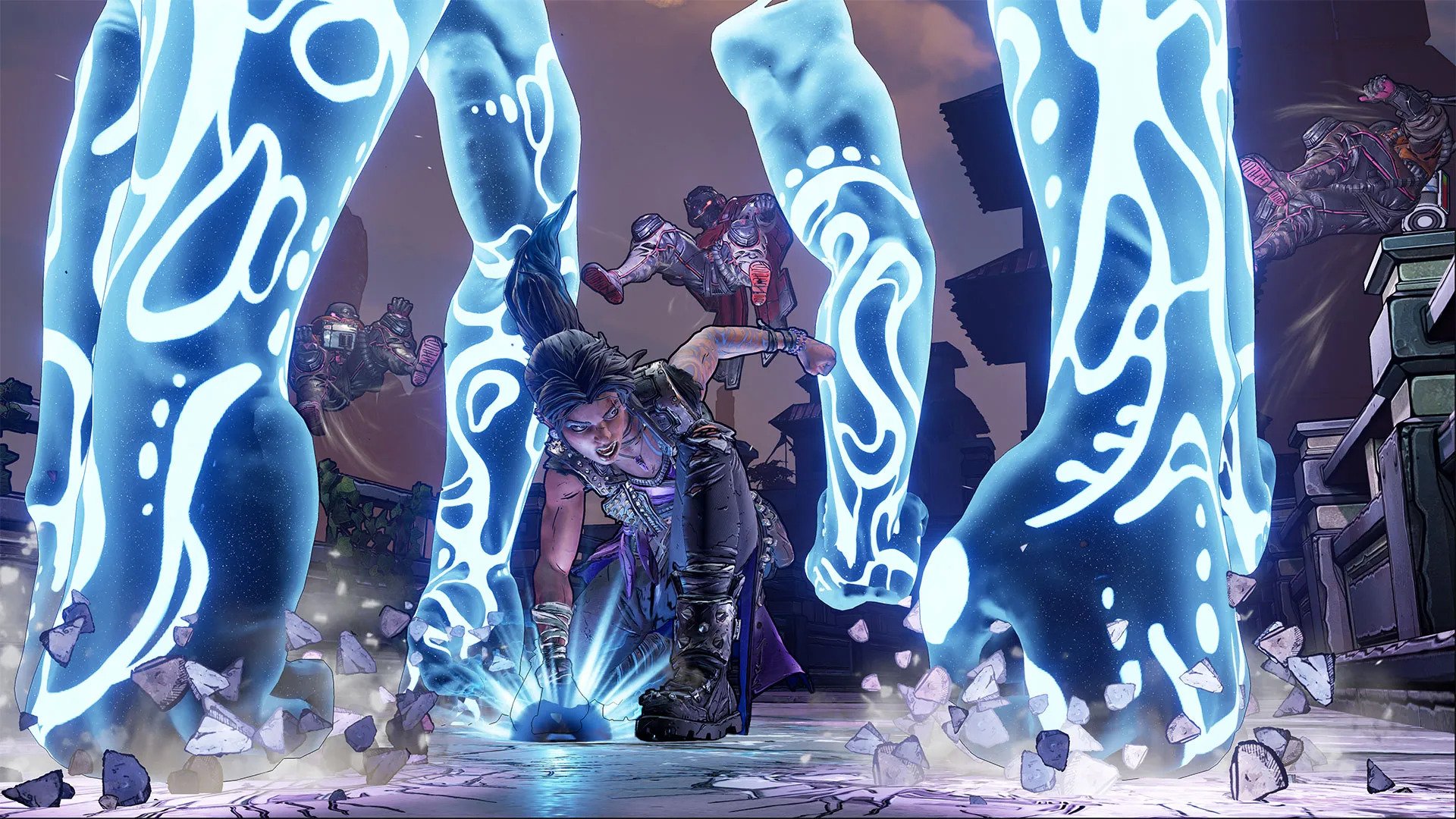 Amara's glowing blue spectral arms rising around her in Borderlands 3