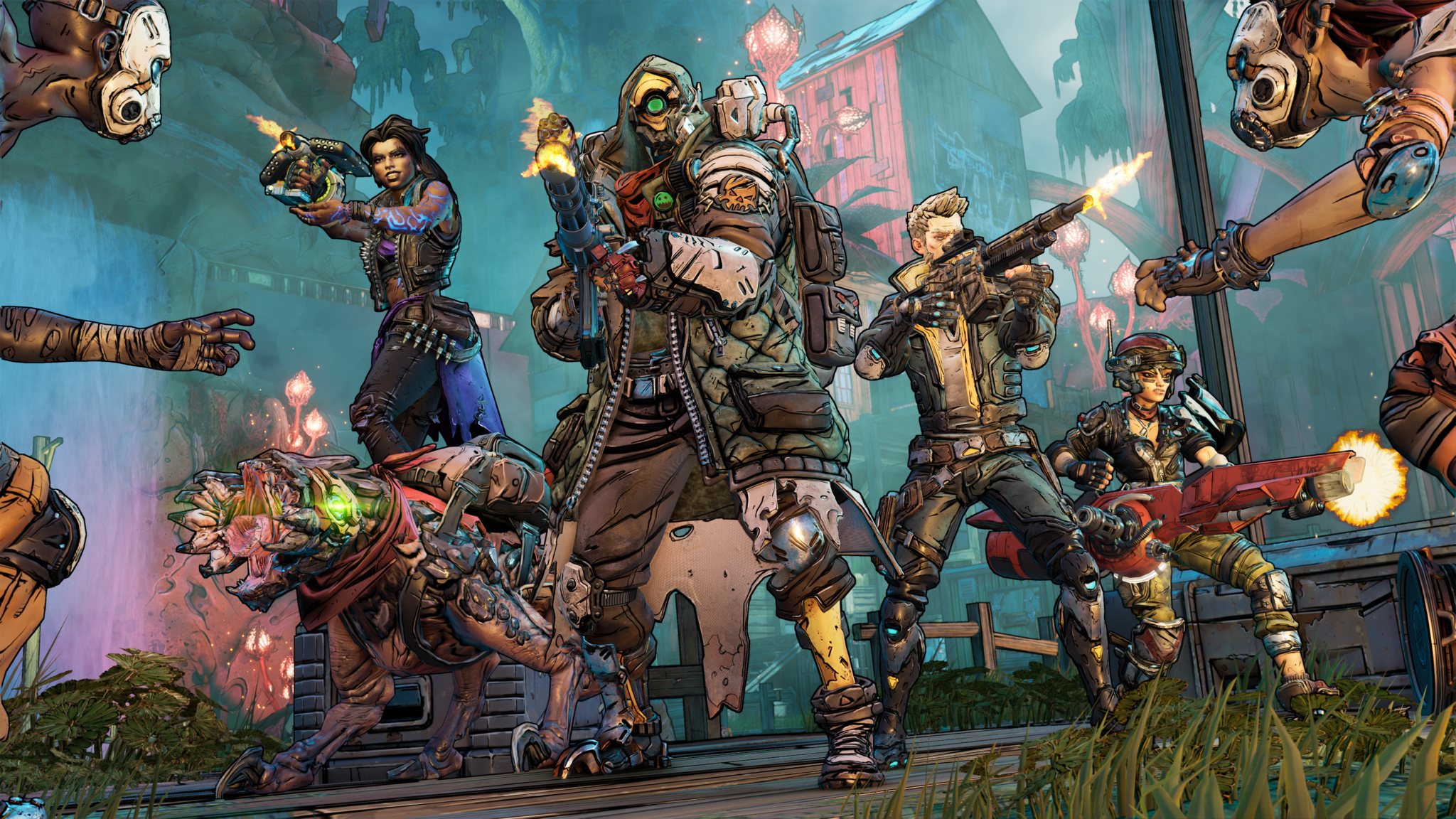 A crowd of enemies and Vault Hunters in a Proving Grounds fight in Borderlands 3