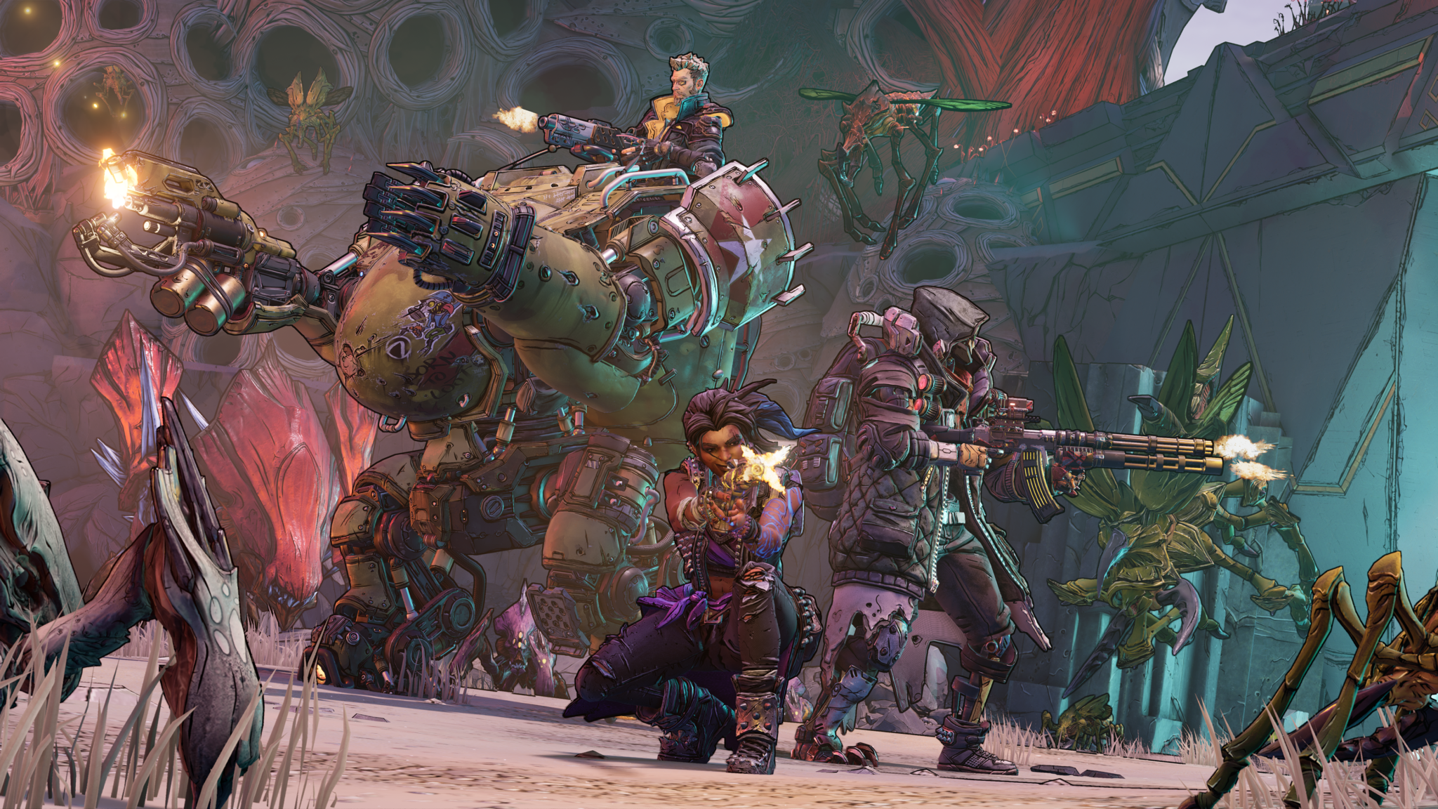 Vault Hunters fighting enemies in a Proving Grounds trial in Borderlands 3