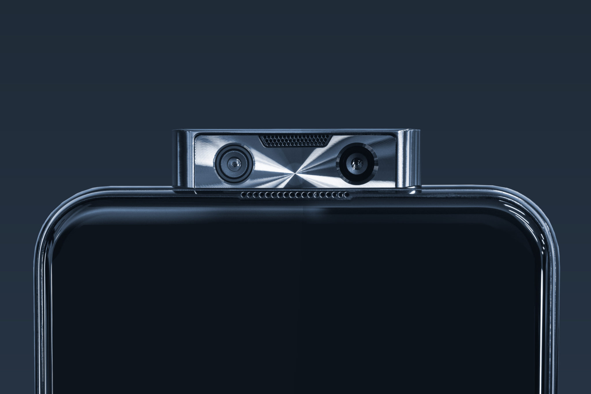The pop-up front camera of the Vivo V17 Pro raised from the top of the phone