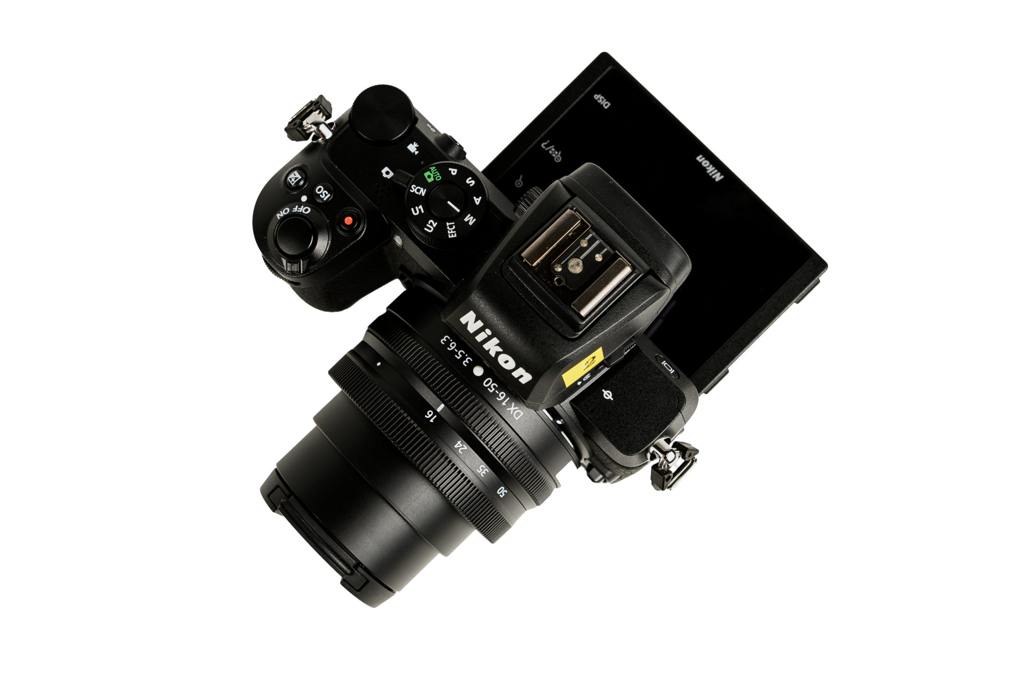 The Nikon Z 50 with its screen tilted down for a selfie