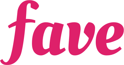 The pink Fave logo on a black background