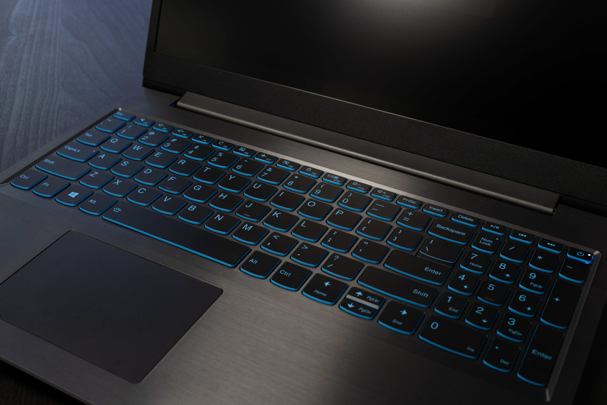 The blue backlit keyboard of the IdeaPad L340 Gaming