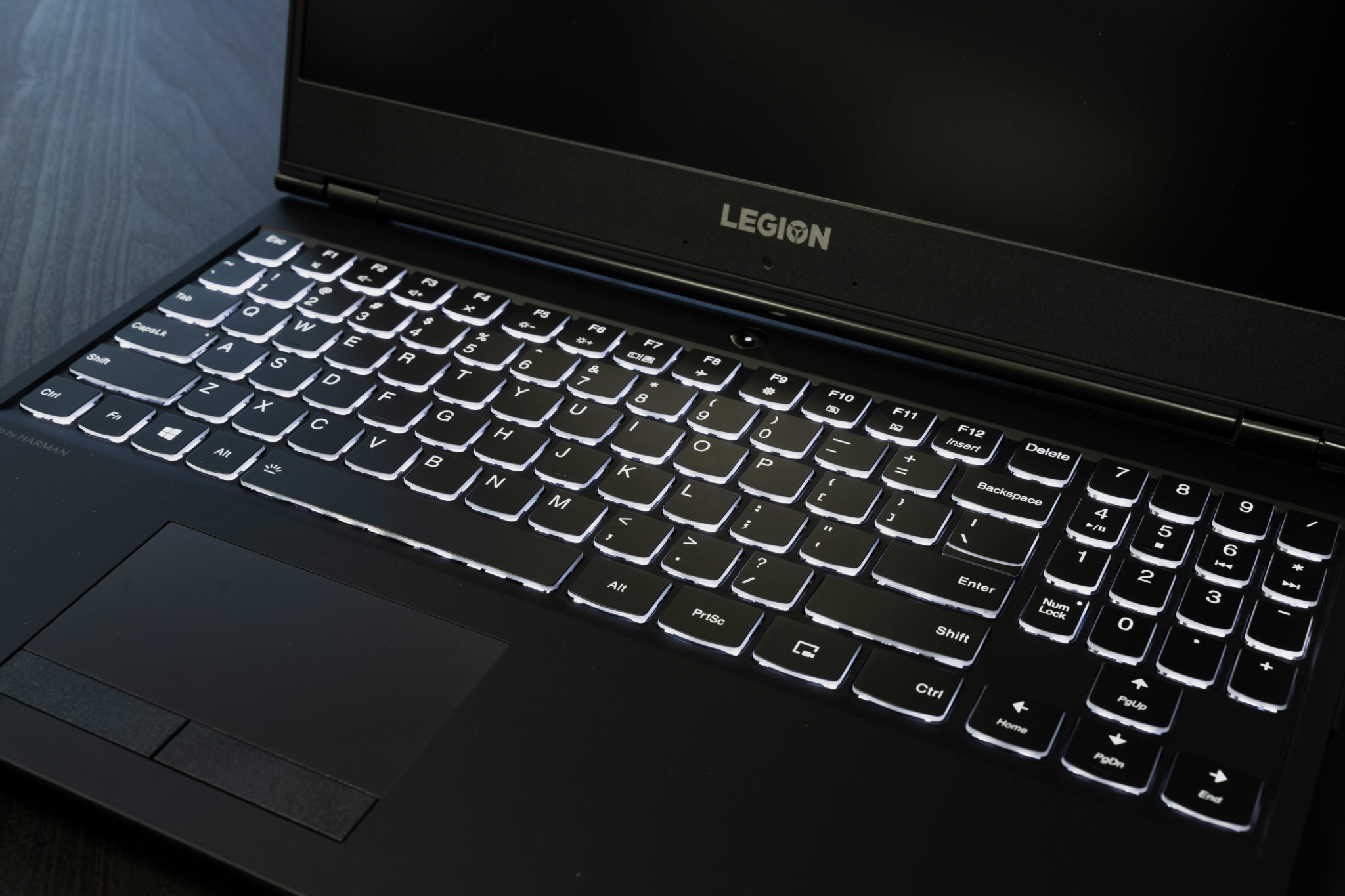 The white backlit keyboard of the Legion Y540
