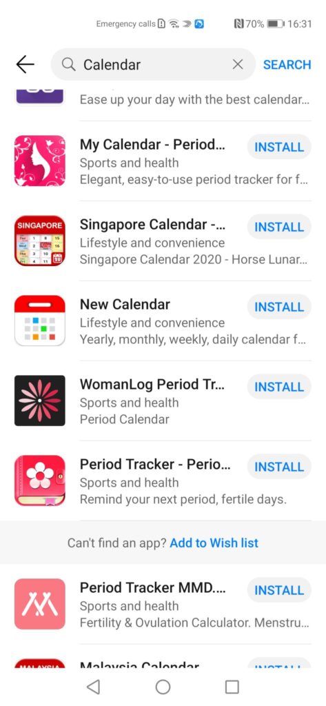 Huawei AppGallery Guide Calendar Search 