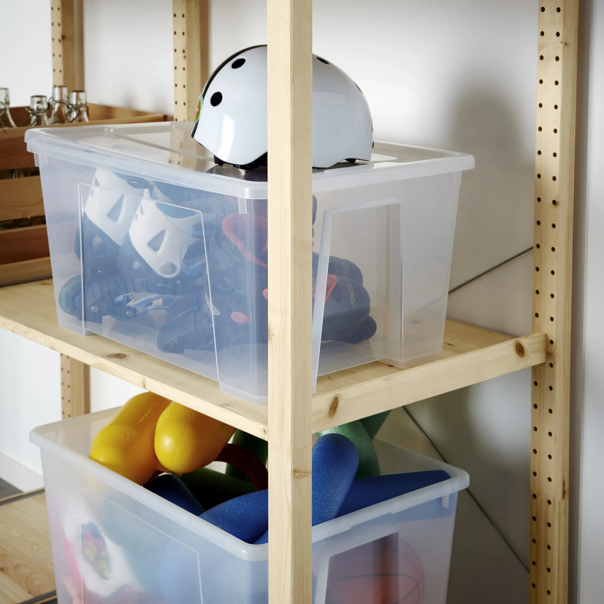 IKEA storage units holding fitness gear and everyday lifestyle items as part of the Make space for what you love campaign
