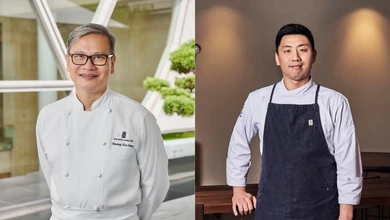 Chef Cheung Siu Kong and Chef Jueun Park together at The Ritz-Carlton, Millenia Singapore