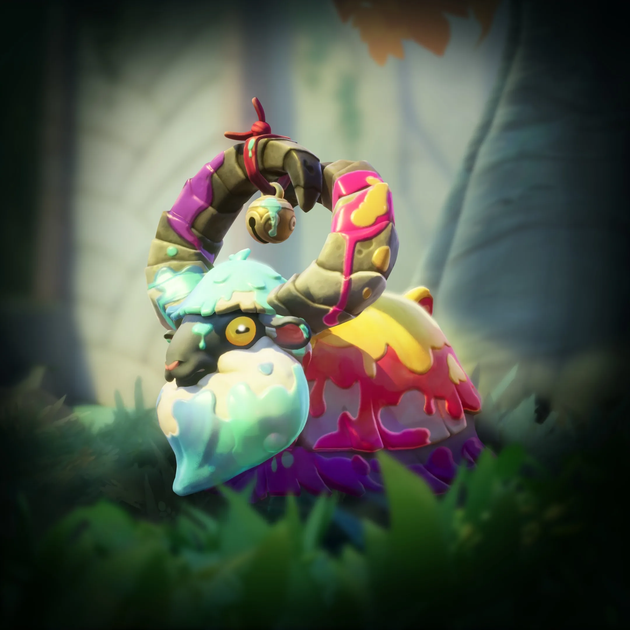 An armoured creature from Arcadian Vale with purple, pink, yellow, and turquoise plating