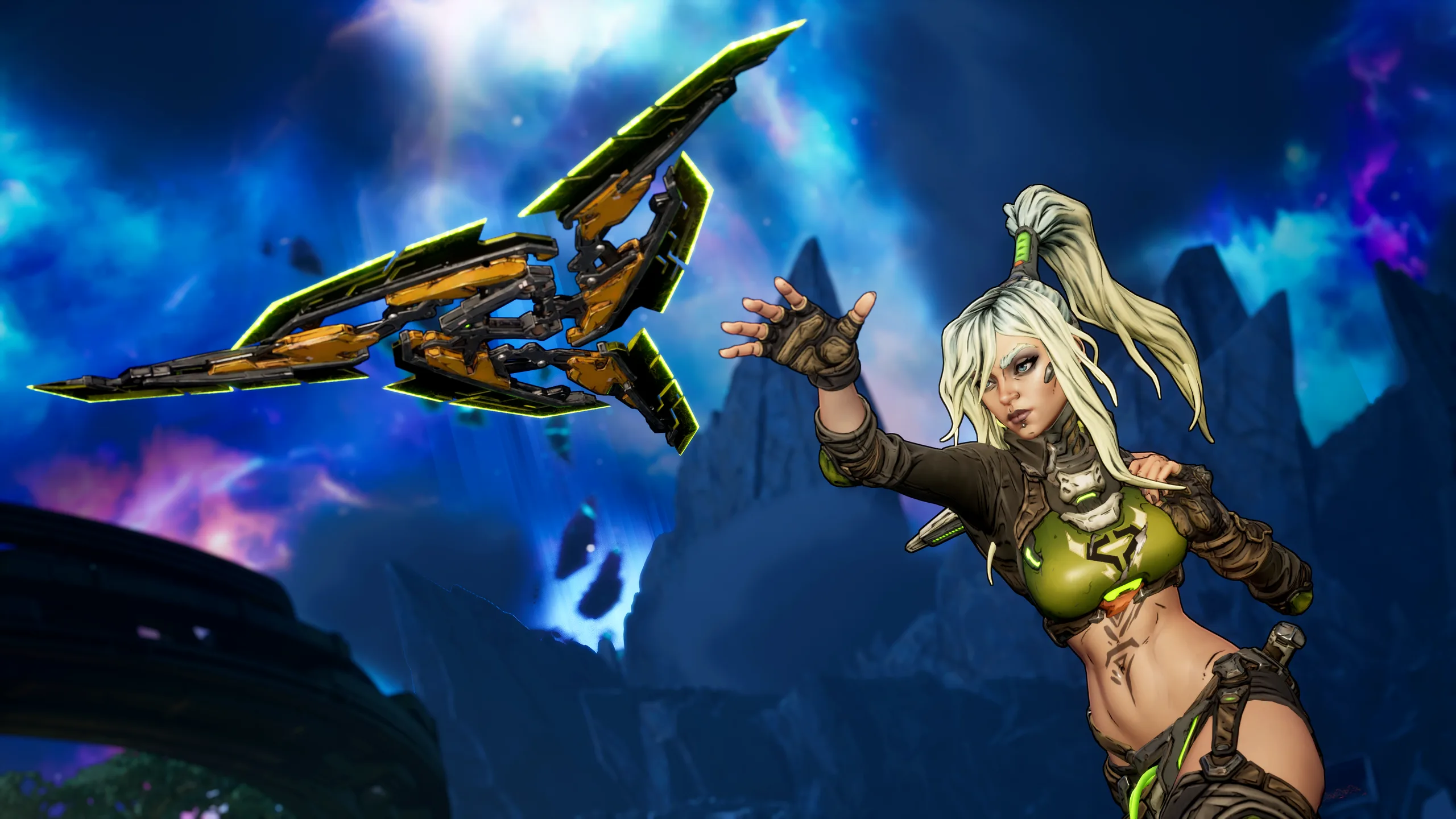 Loveless wielding her Plague Star weapon in Borderlands 4