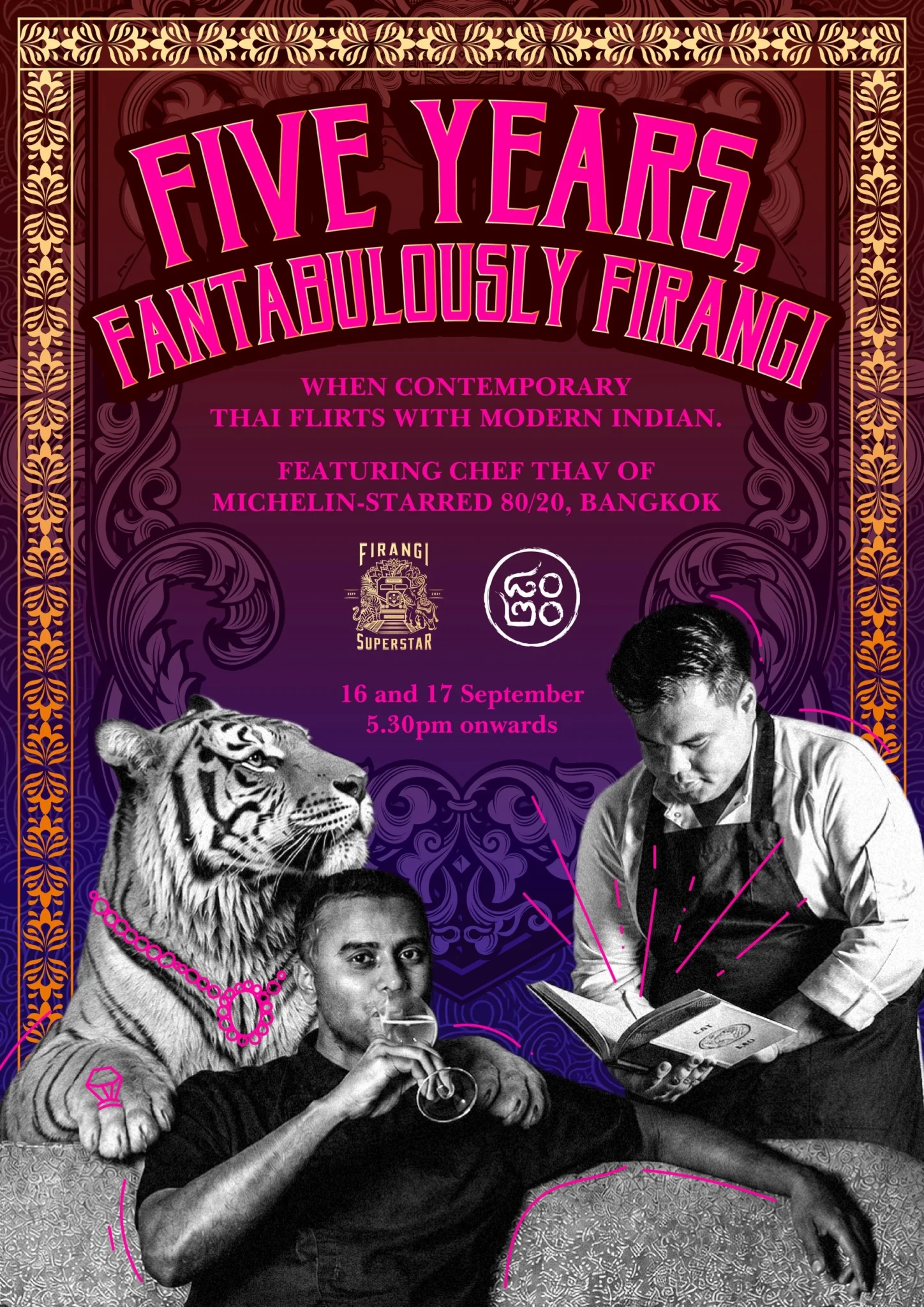 Firangi Superstar fifth-anniversary key art featuring Chef Thav of 80/20 Bangkok