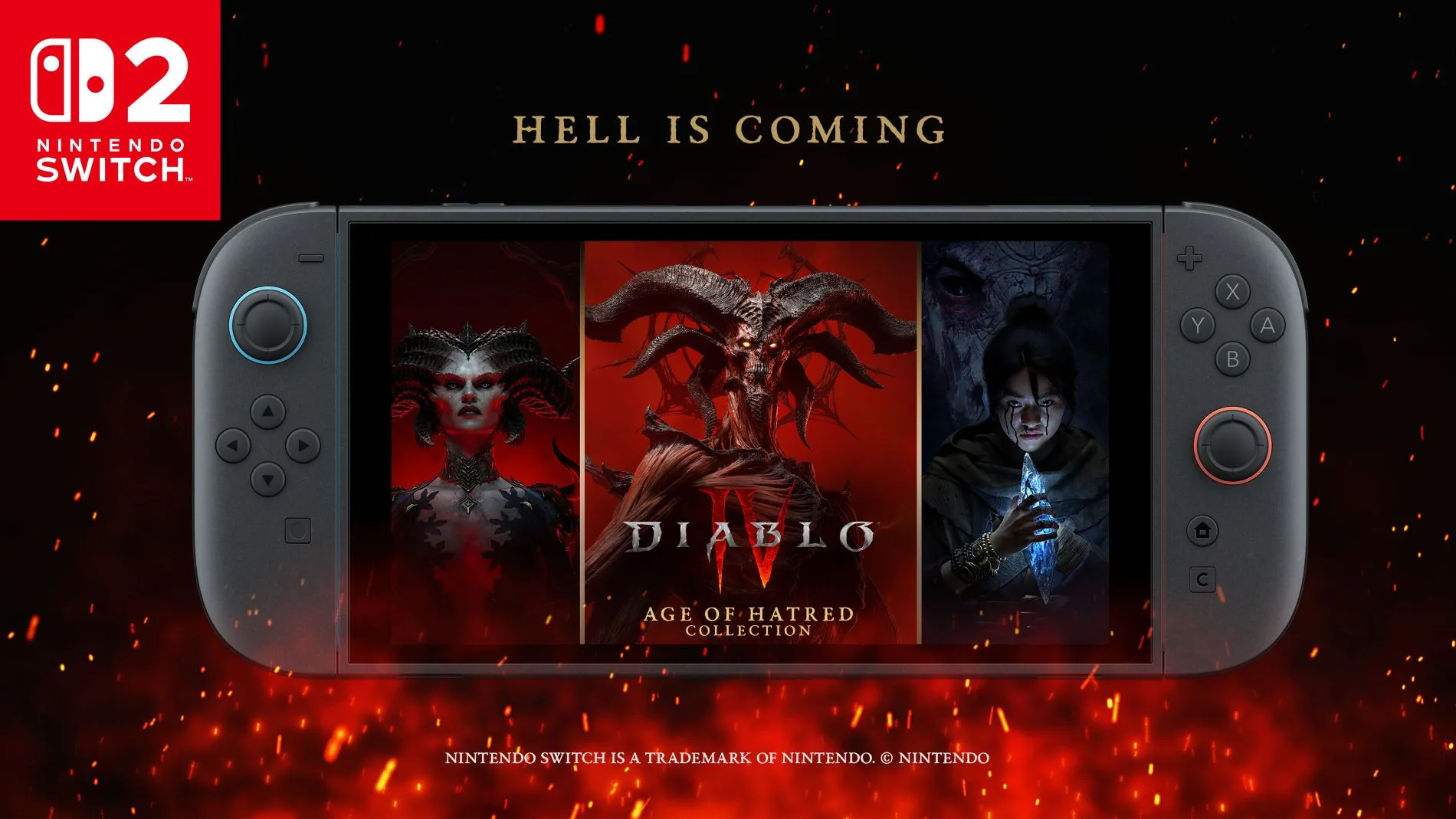 Nintendo Switch 2 displaying Diablo IV with a Hell is Coming message
