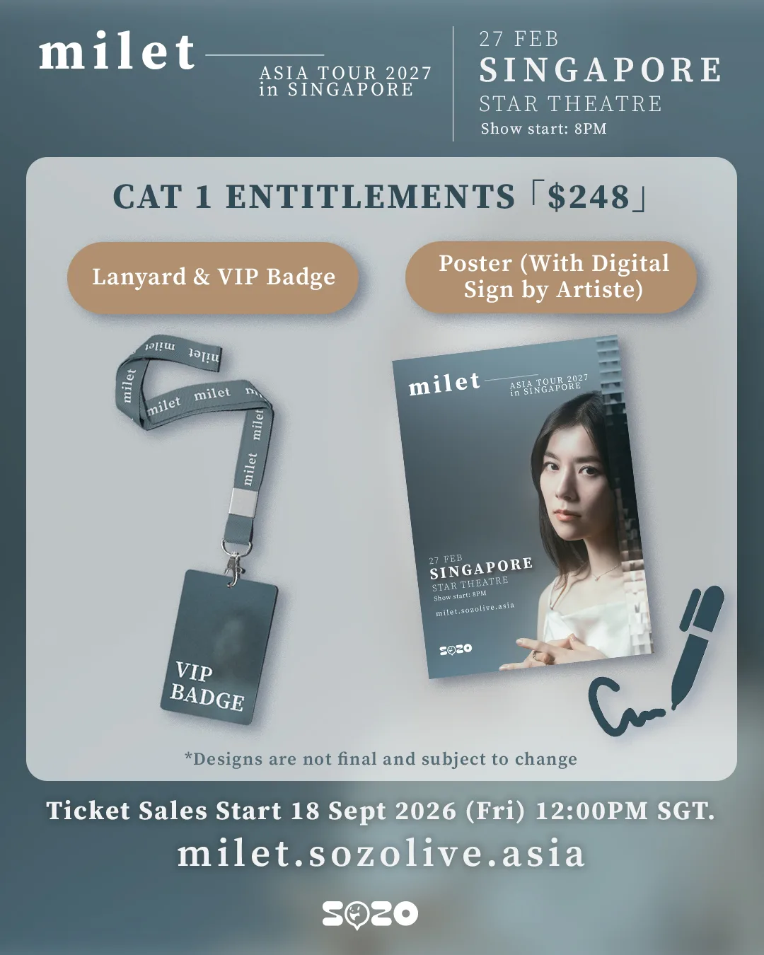 CAT 1 ticket entitlements for milet ASIA TOUR 2027 in Singapore