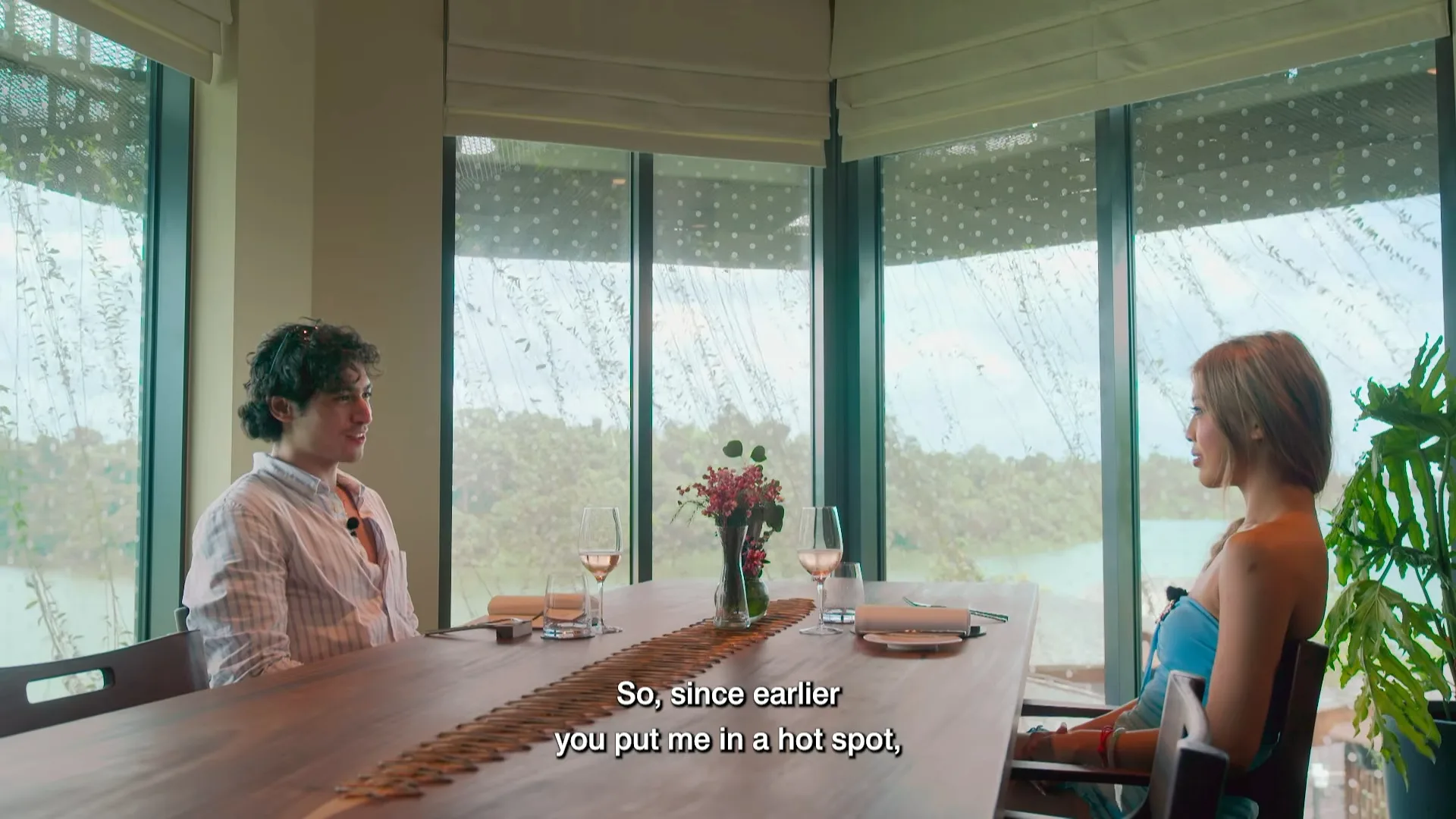 Marco and Cheryl sharing dinner on their luxury first date in WINGMAN Episode 2