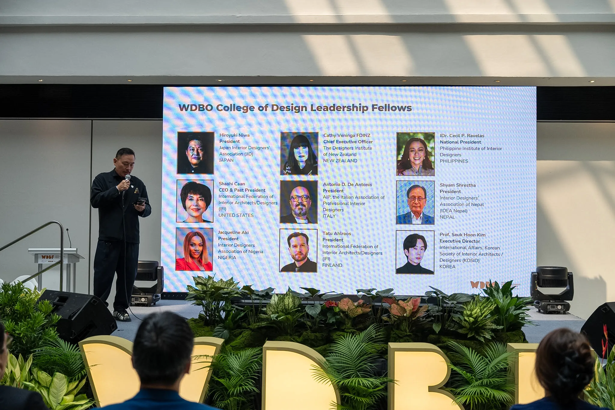The WDBO College of Design Leadership Fellows presented on screen at the World Design Business Forum
