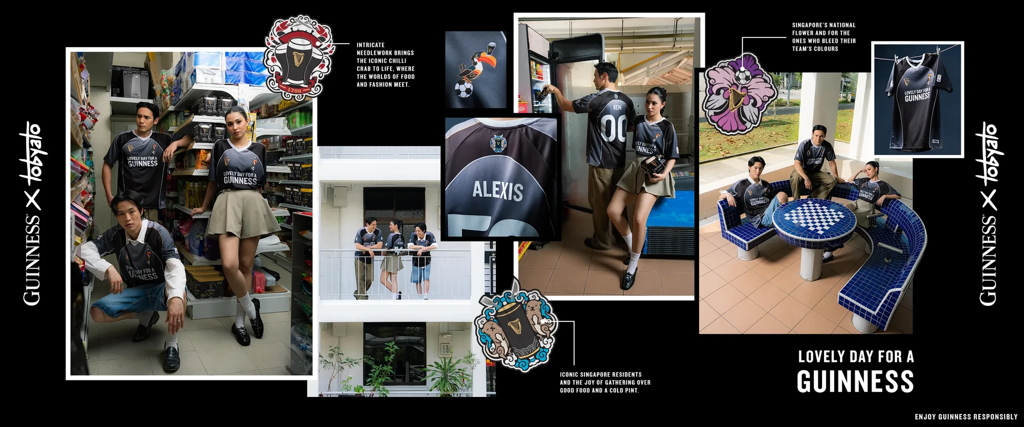Guinness x Tobyato Season Two jersey patches with locals wearing Guinness apparel