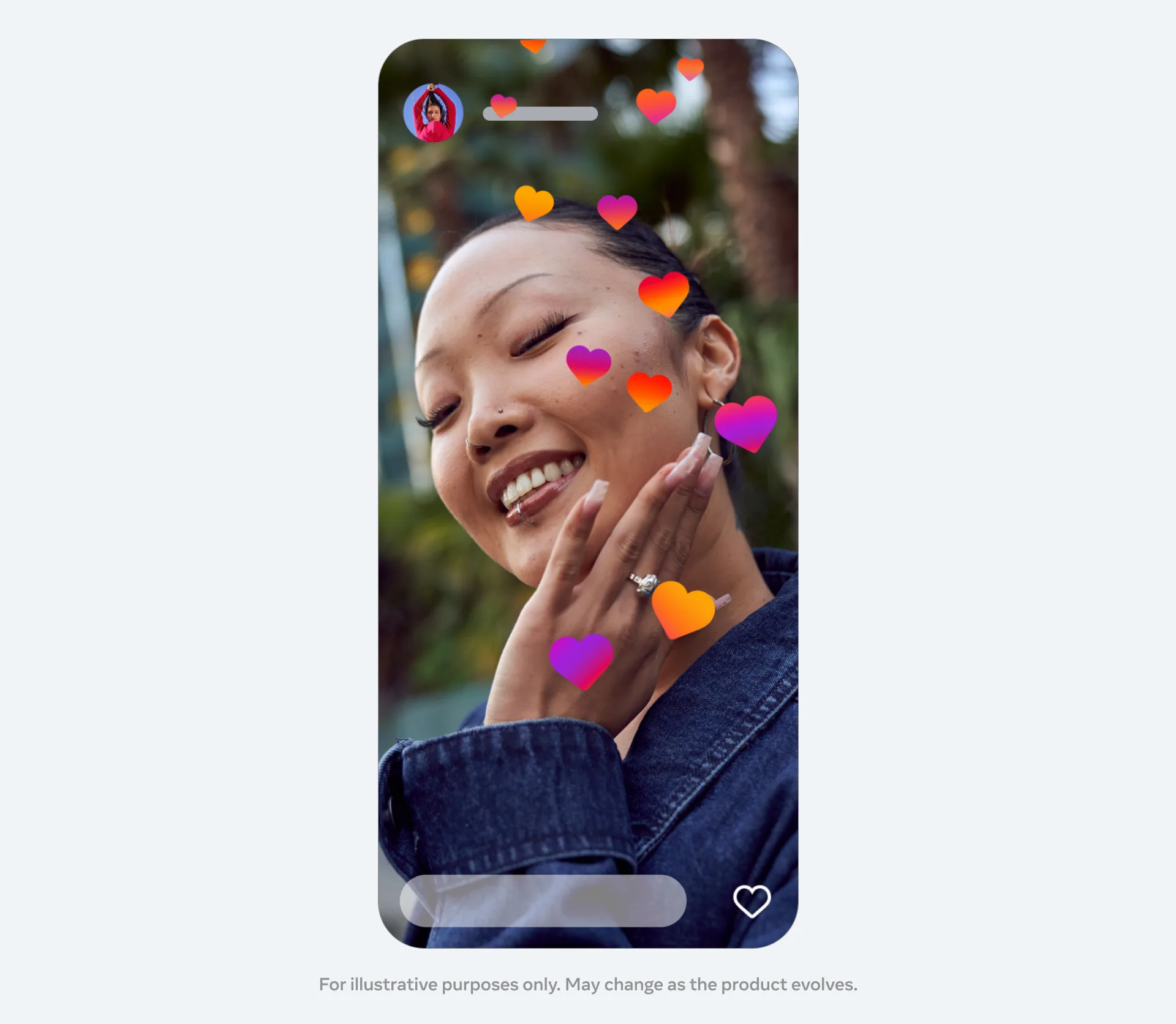 A smiling person receiving colourful super heart reactions on an Instagram Story