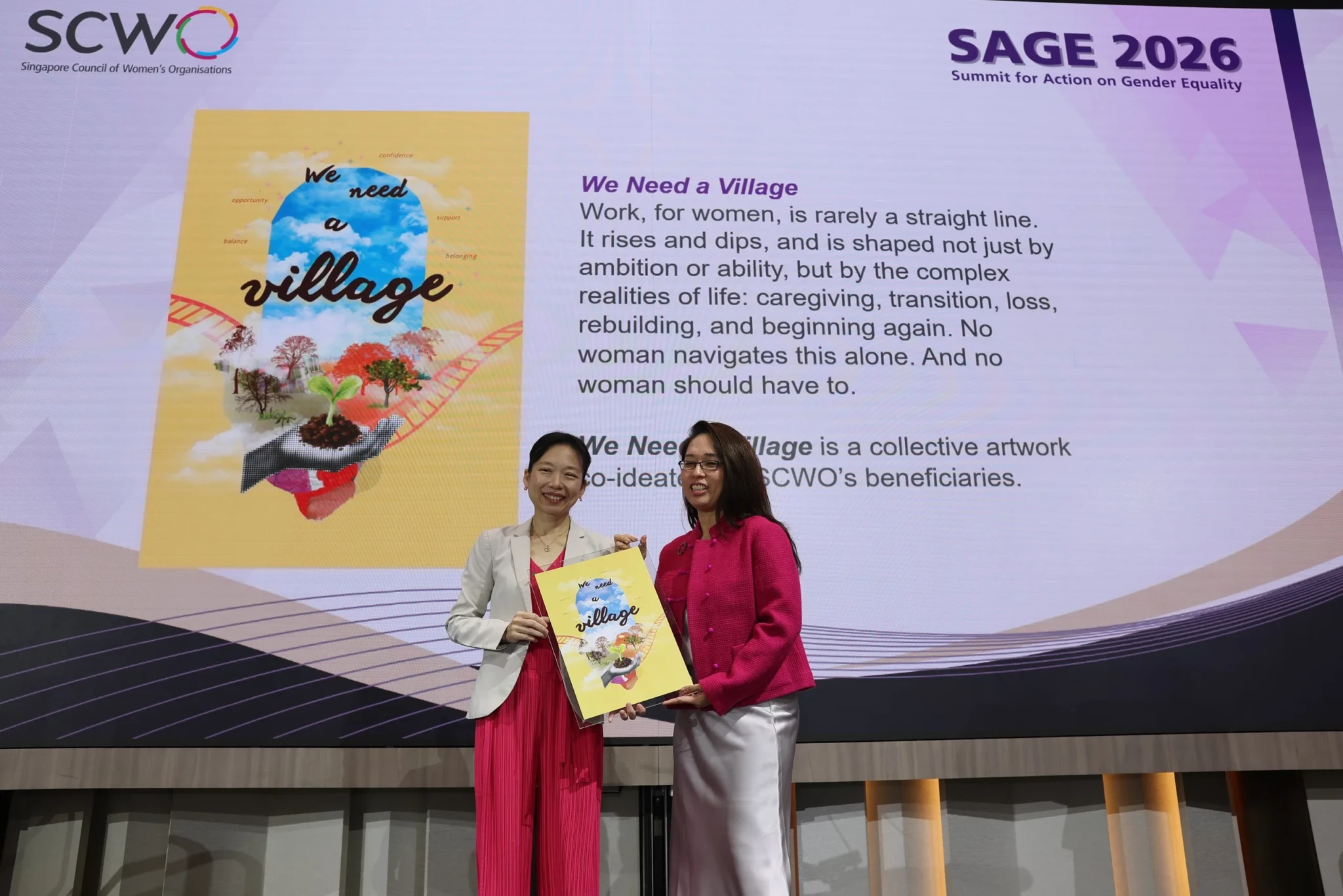 Two women present the collective artwork 