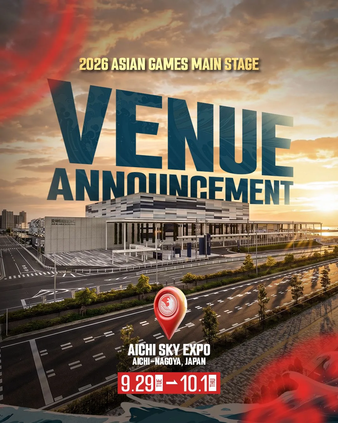 Aichi Sky Expo venue announcement for the 2026 Asian Games Mobile Legends Bang Bang main stage