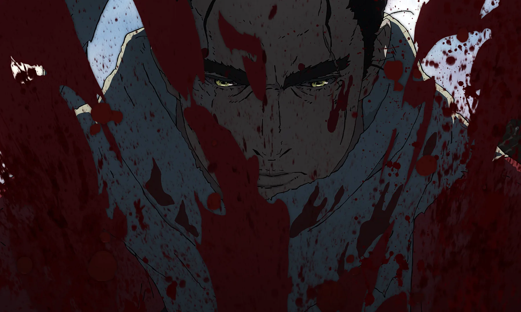Sekiro: No Defeat key art showing Wolf covered in blood against a dark red background
