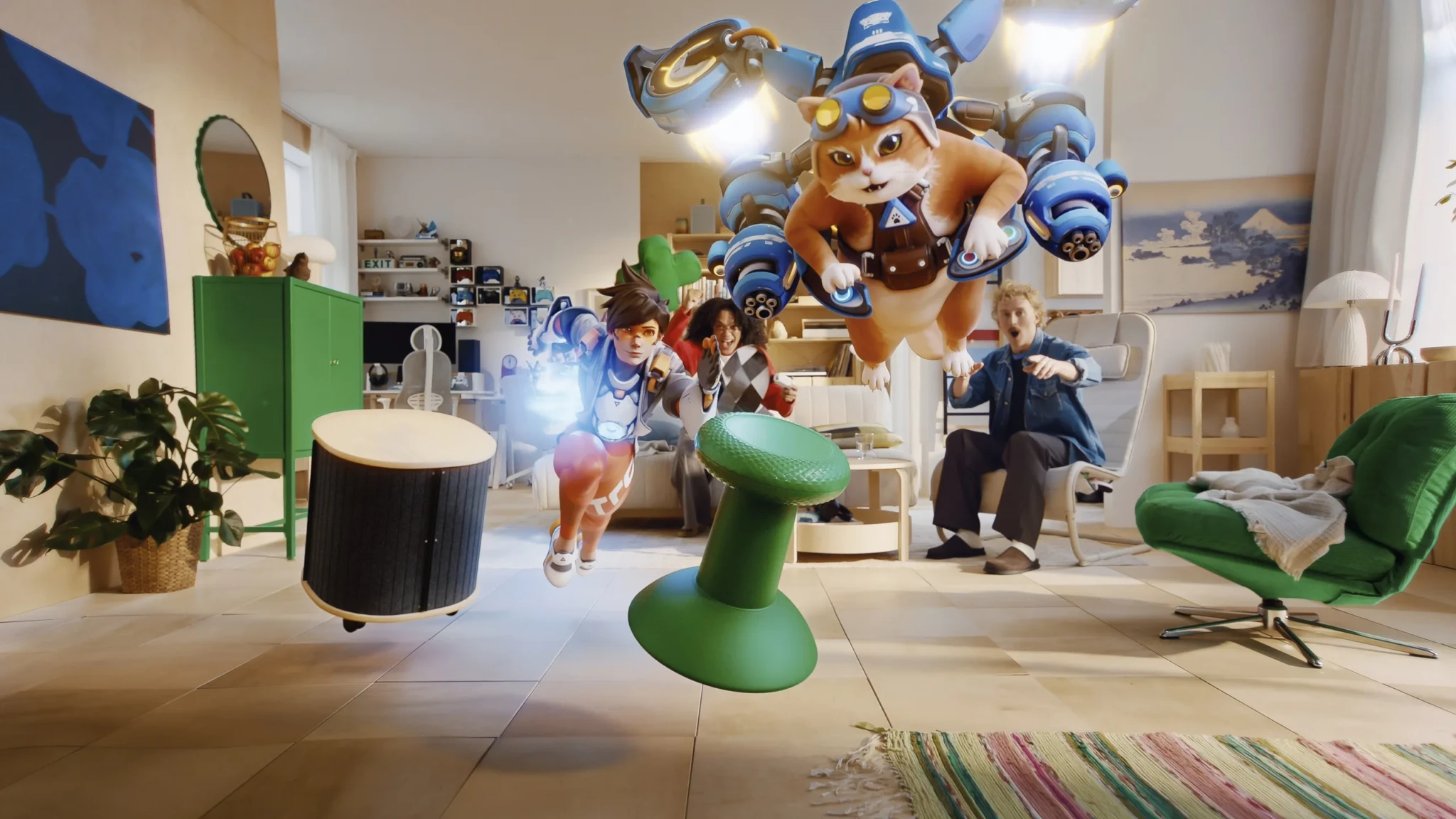 Tracer and Jetpack Cat from Overwatch in IKEA Singapore Play Festival artwork