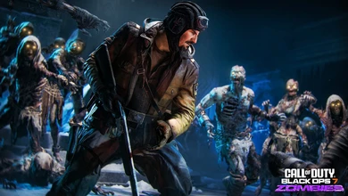 A soldier in tactical gear fighting zombies in the blue-lit Rex Infernus map