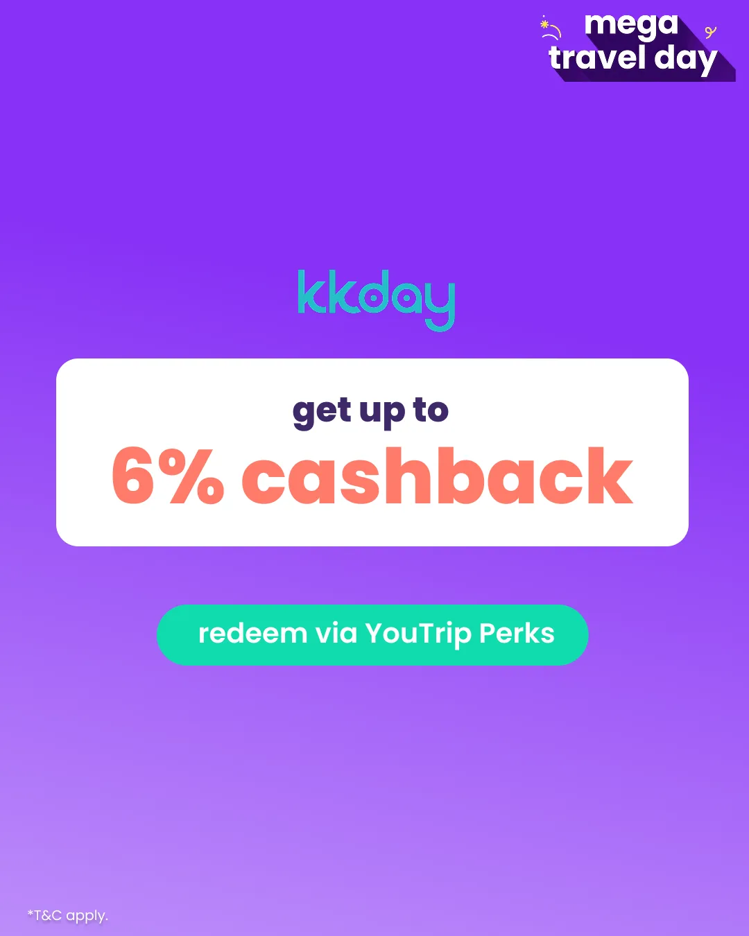 KKday promotional graphic showing up to 6% cashback through YouTrip Perks