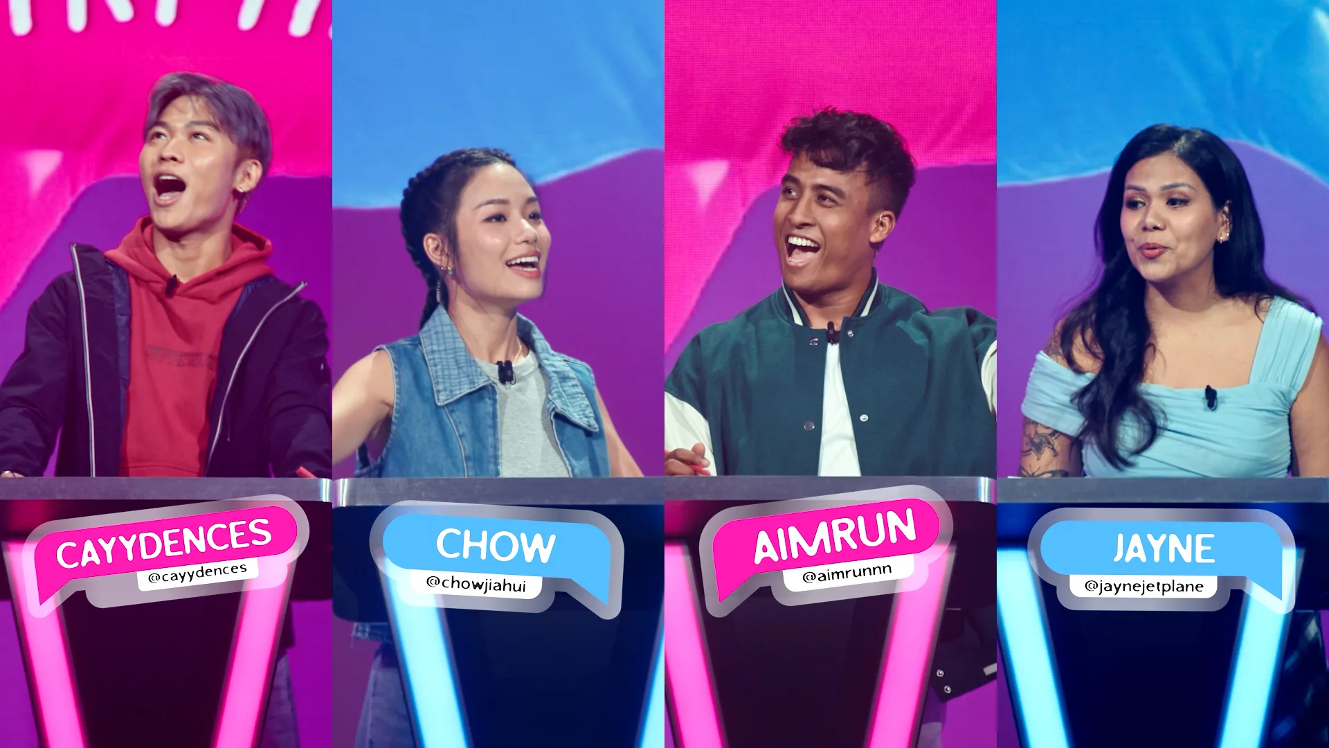 Four Pop My POV influencer debaters seated on stage