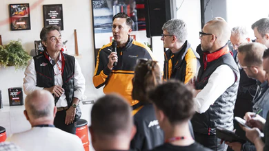 Panel of McLaren Racing and Motul team members speaking at a media event