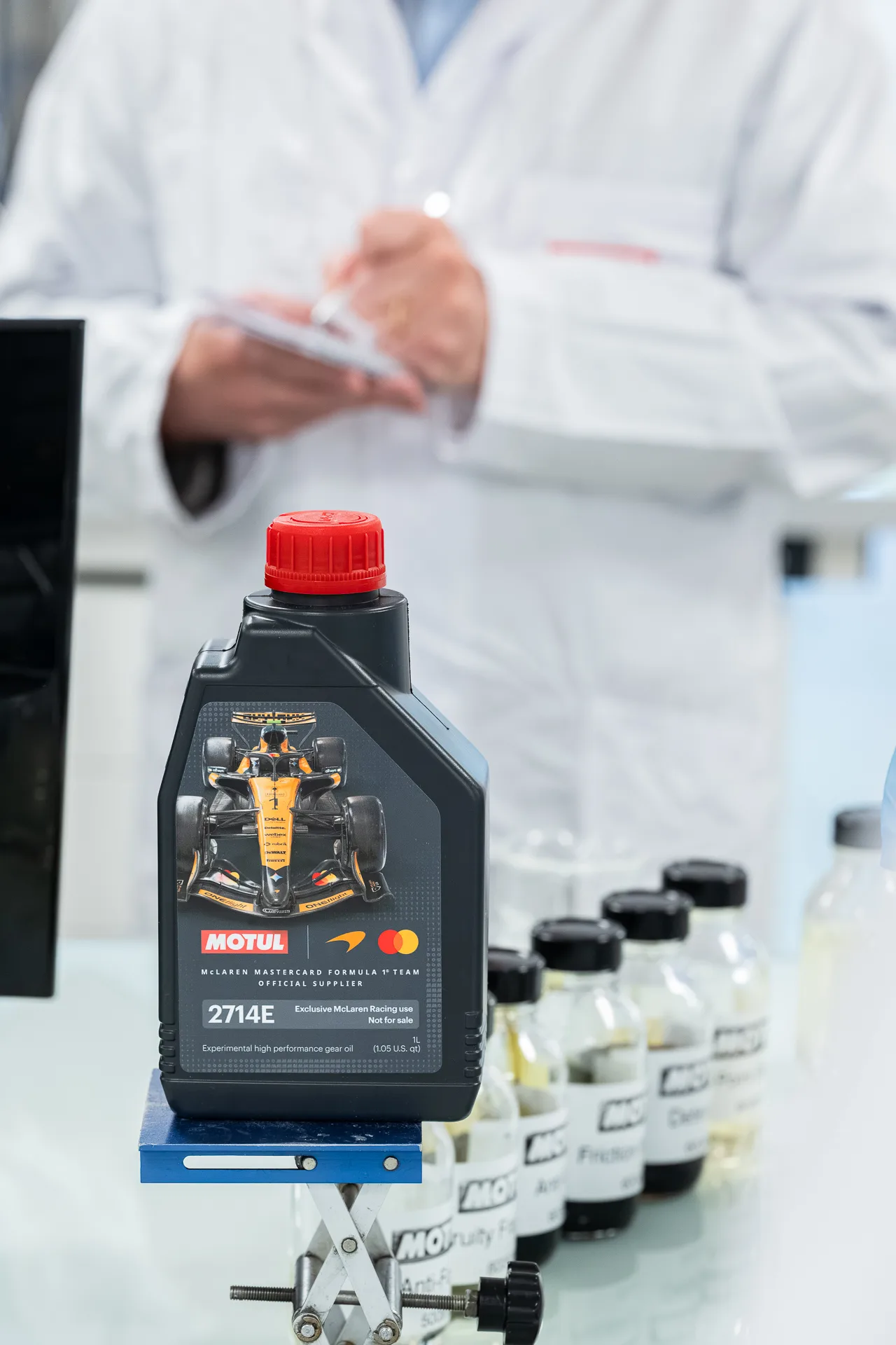 Motul 2714E gear oil bottle made for McLaren Racing