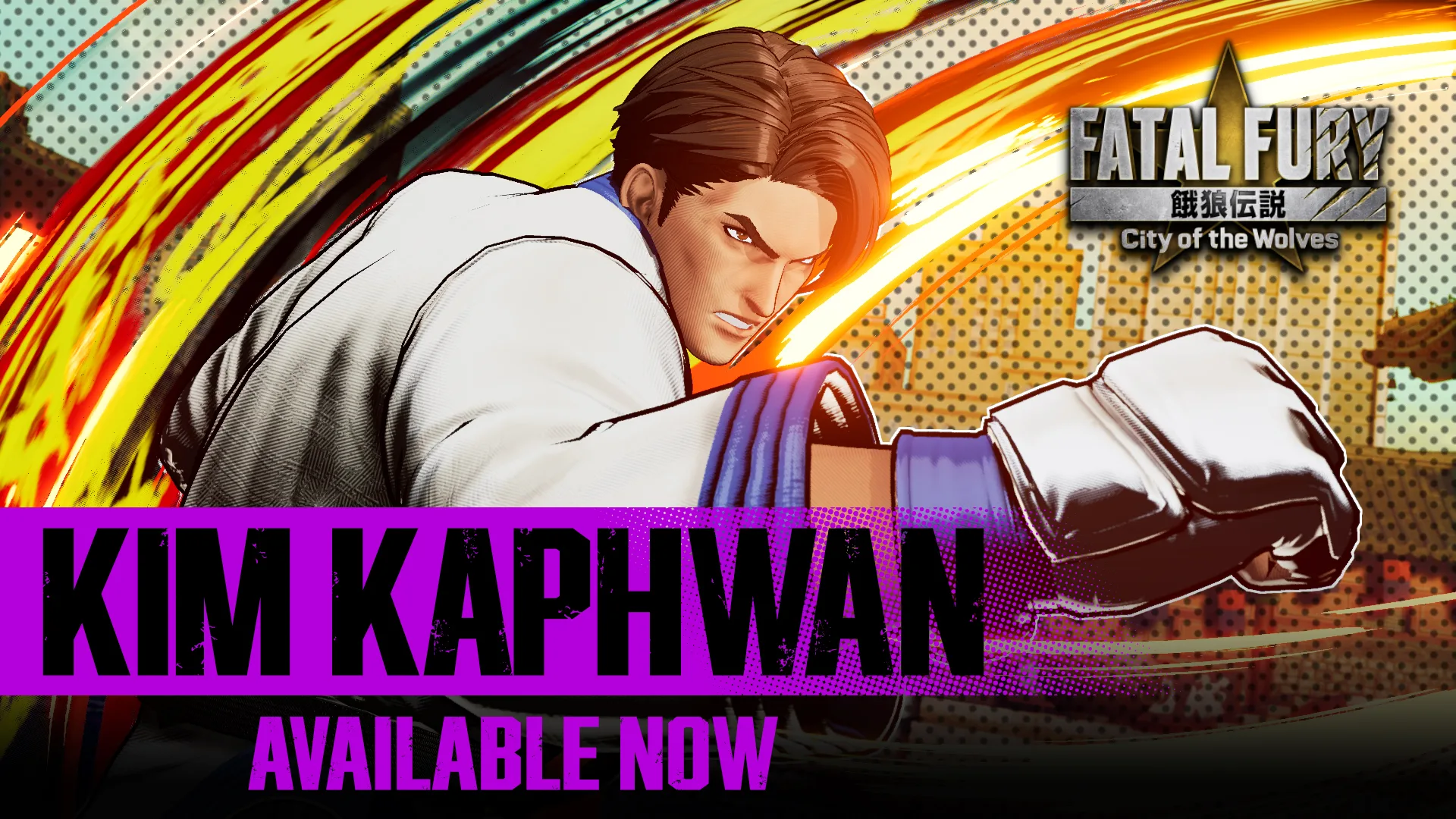 Kim Kaphwan in his signature martial arts pose as the Season 3 DLC fighter for FATAL FURY: City of the Wolves