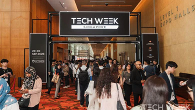Attendees gathered at the entrance to Tech Week Singapore 2026 at Sands Expo & Convention Centre