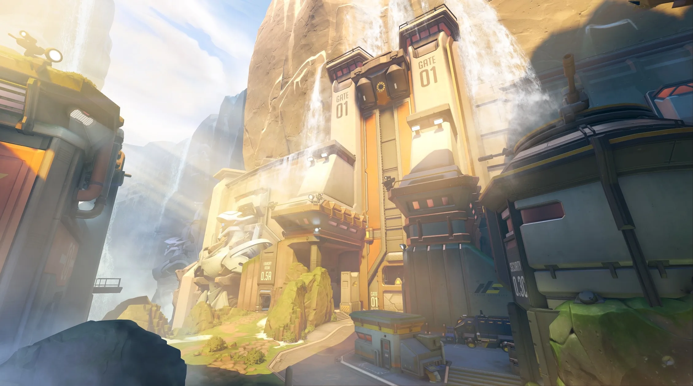 The Grímsvötn map in Overwatch Season 5, with golden architecture and a towering gate structure