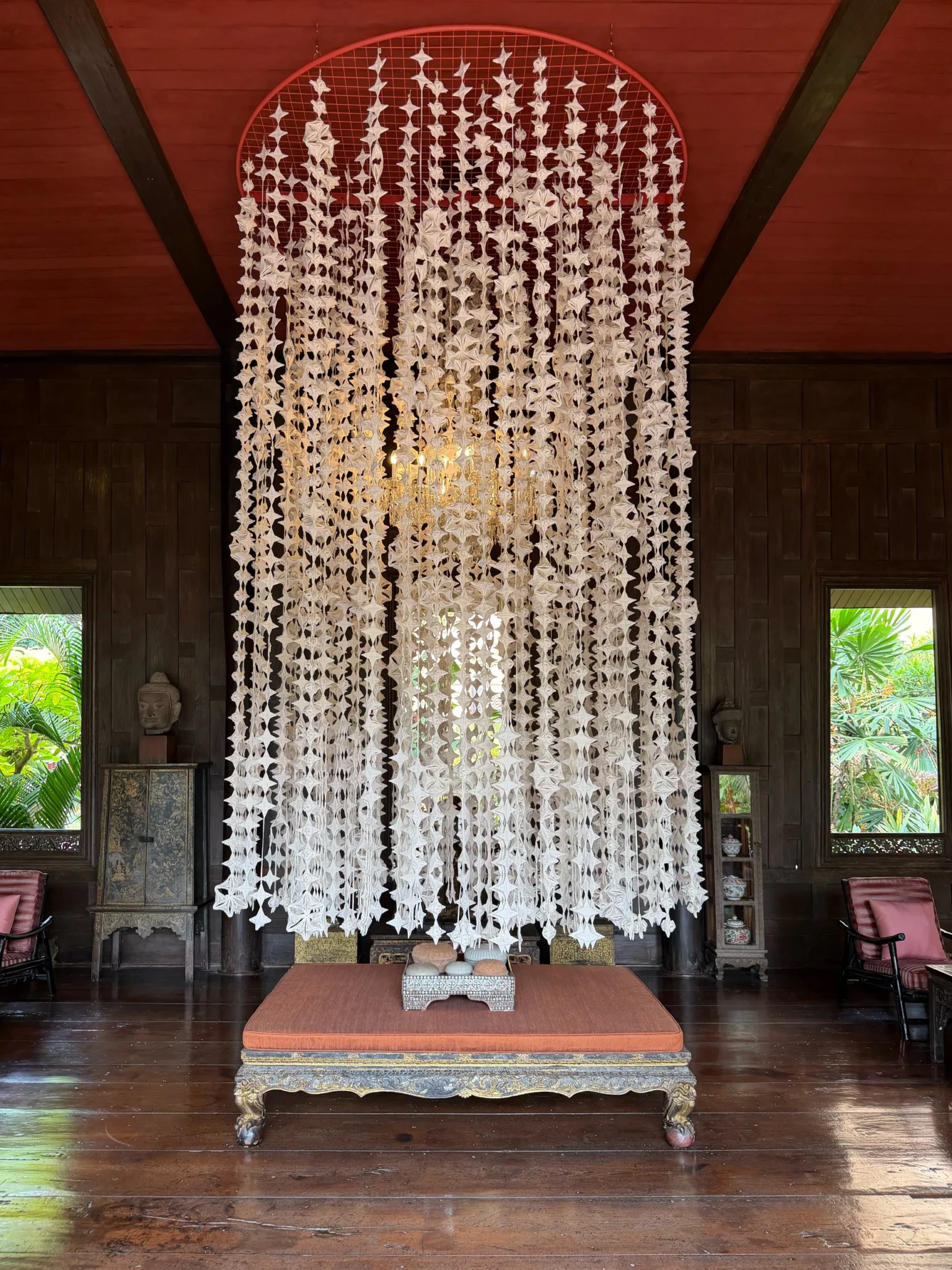 Pinaree Sanpitak, Gathering Tables: Rattan I, 2026, rattan, 180 x 100 x 7.5 cm. Courtesy of the artist and Ames Yavuz.