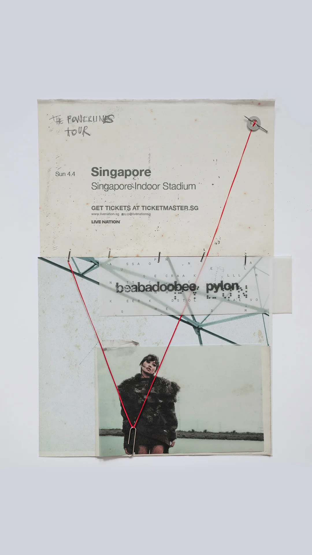 Collage artwork promoting beabadoobee's Powerlines Tour at Singapore Indoor Stadium on 4 April