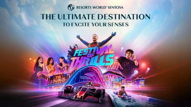 Festival of Thrills key art, with a race car and the WEAVE mall.