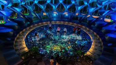 Symphony Streams at Sentosa Sensoryscape at night.