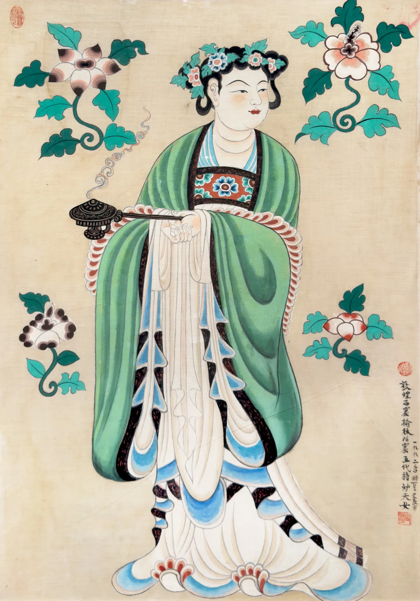Shi Dunyu's painting Celestial Maiden Holding a Censer from Yulin Cave No. 16
