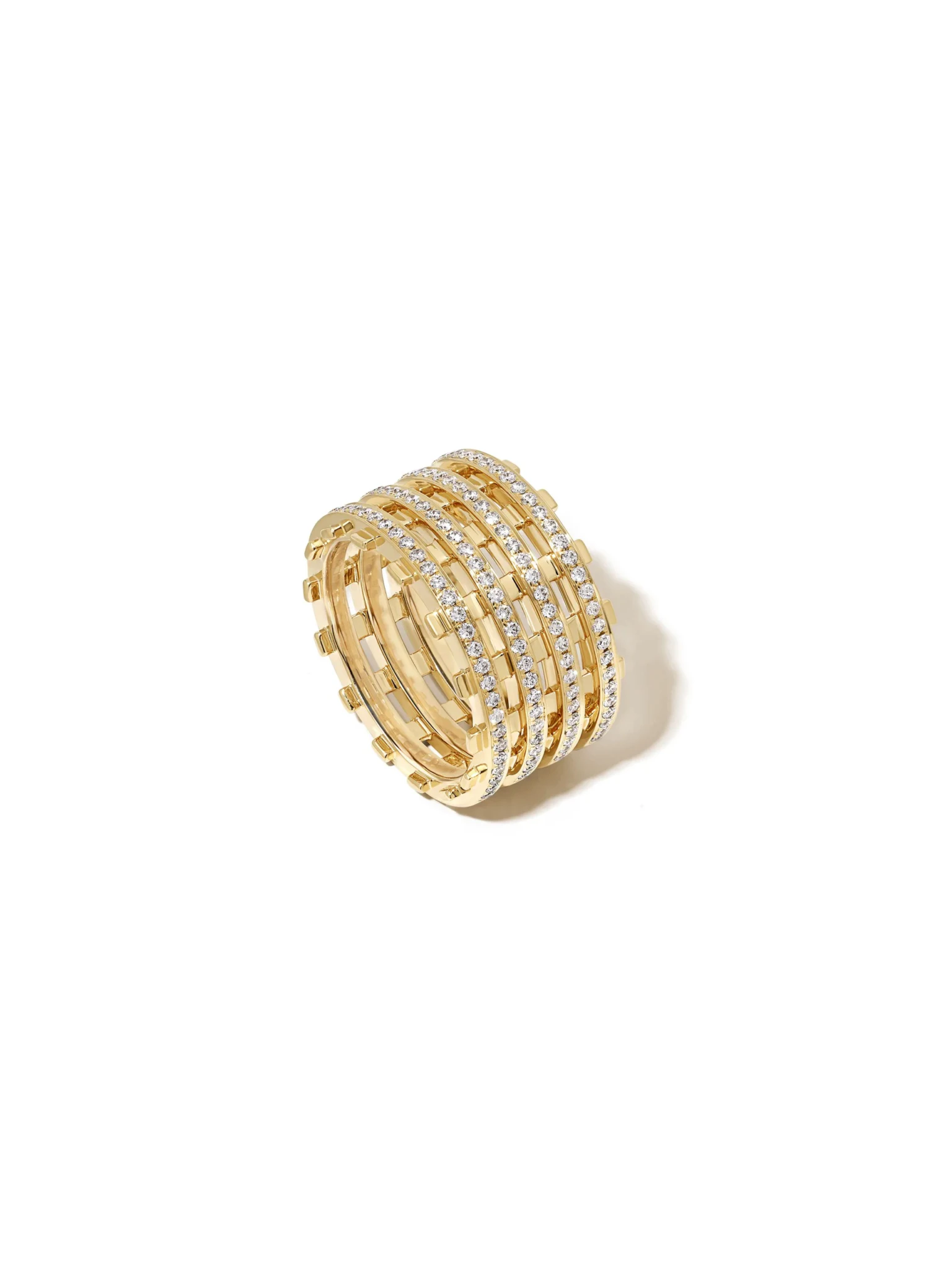 A State Property yellow gold ring with rows of pavé diamonds between gold bands