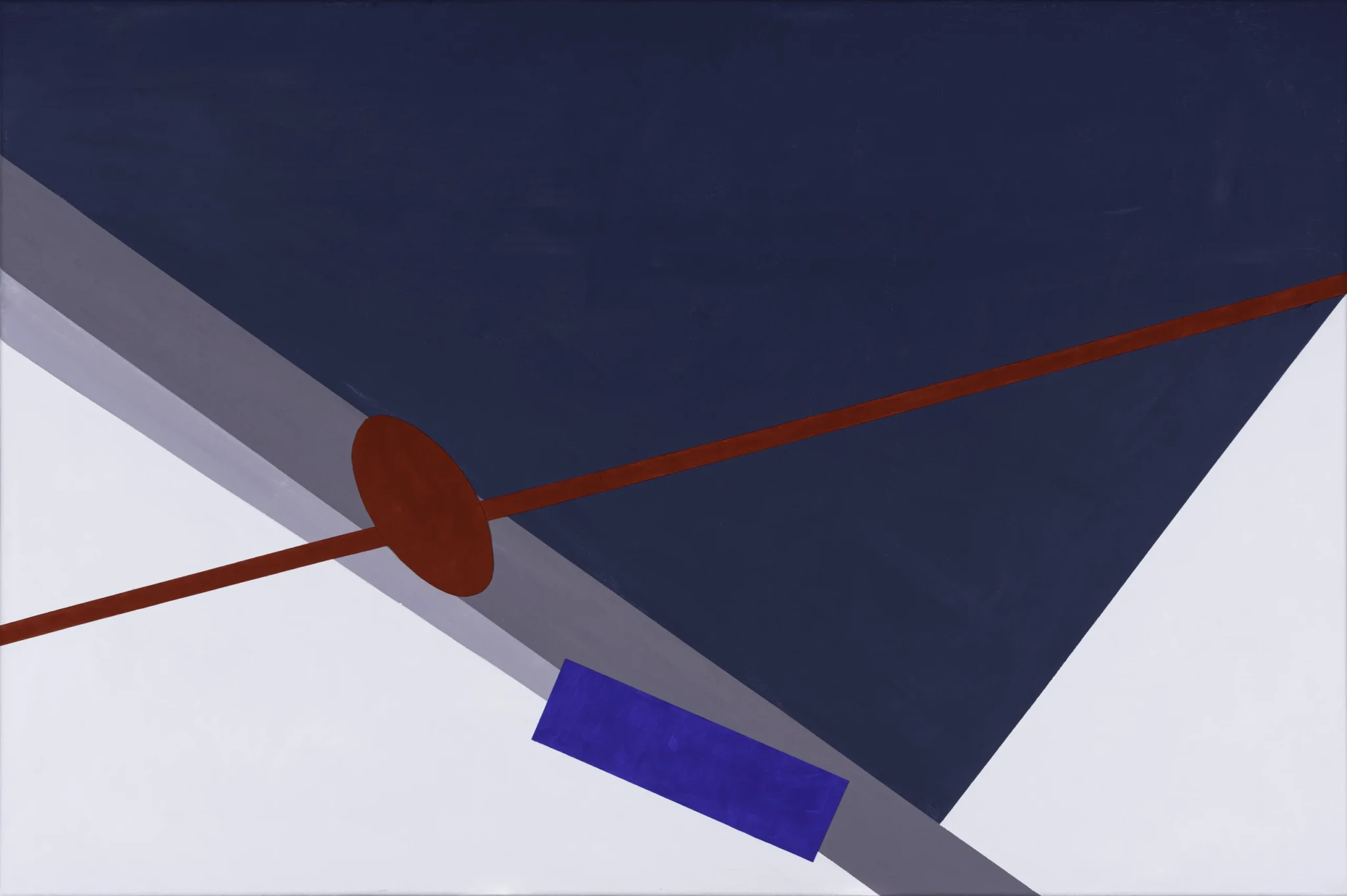 Terrain Traversee, a 2026 painting by Yong Wee Loon in navy, white, rust and cobalt blue geometric forms