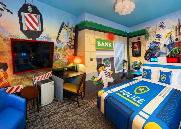 The adults' sleeping area of a LEGO CITY room at LEGOLAND Hotel Malaysia