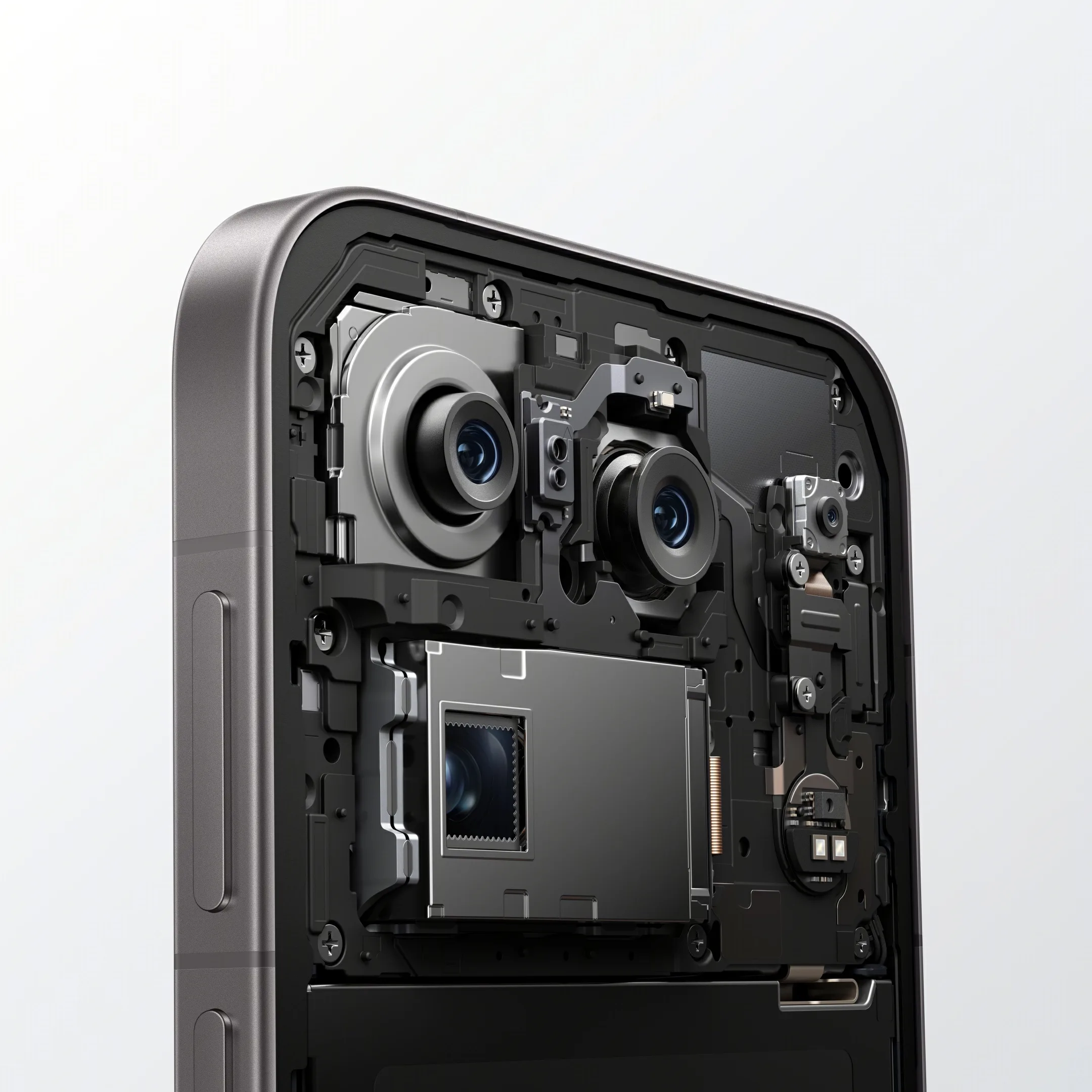 A cutaway of the OPPO Find X10 Pro Max showing the lenses and sensors of its camera system inside the frame