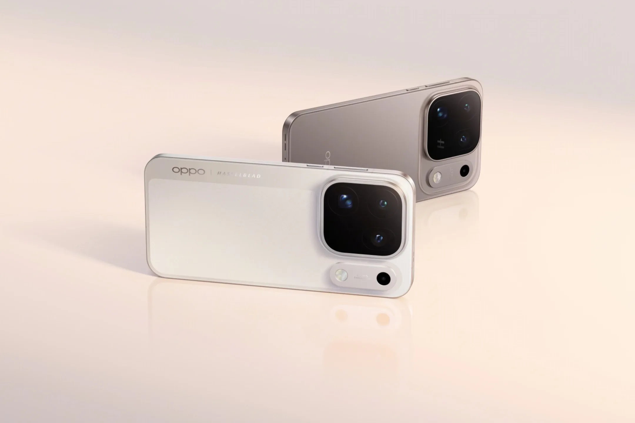 The OPPO Find X10 Pro Max seen from the back in two finishes, showing its Hasselblad triple camera module