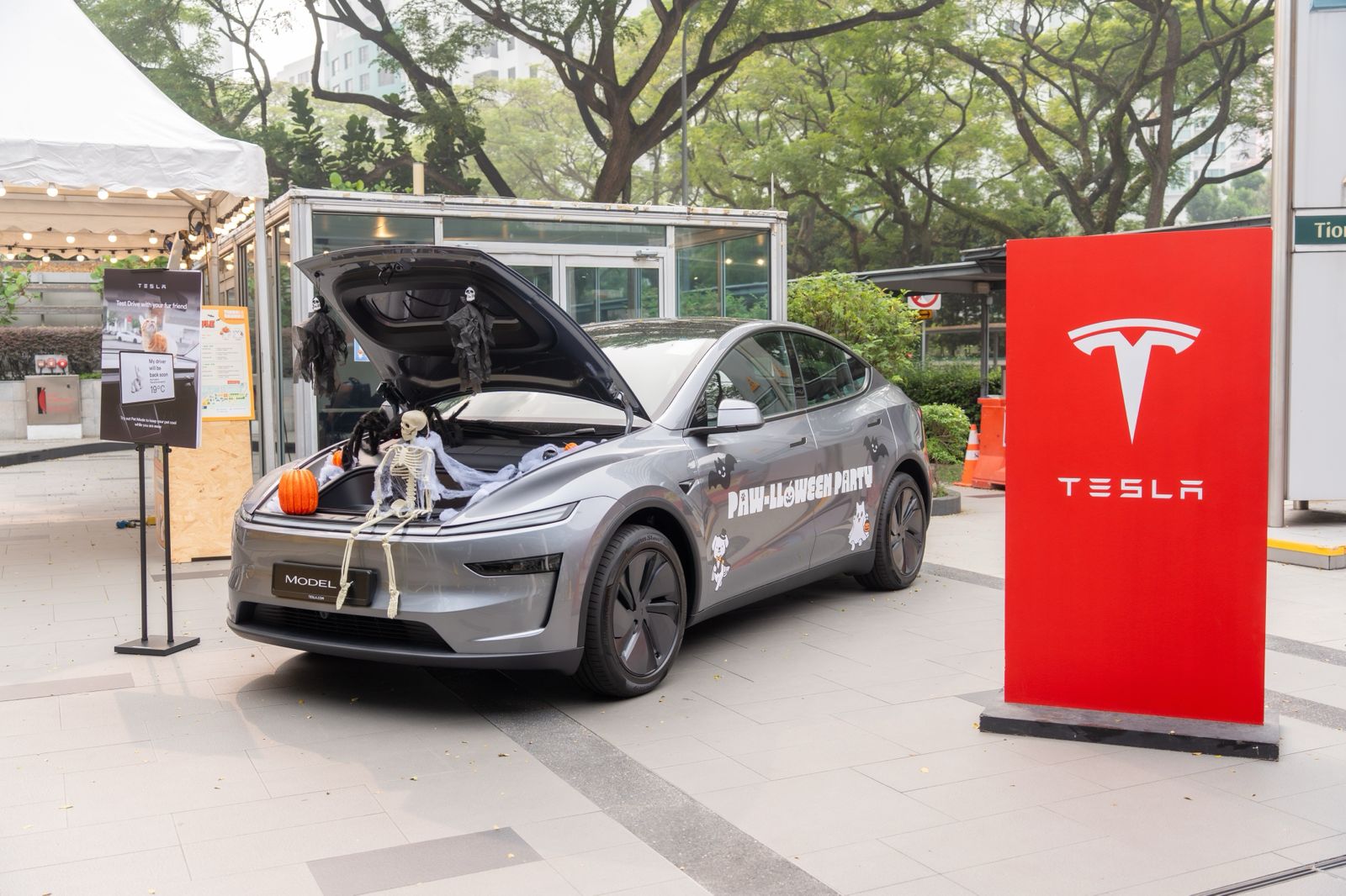 A Tesla on display at the Paw-lloween Party at Tiong Bahru Plaza.